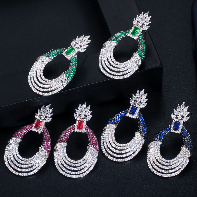 1 Pair Simple Style Classic Style Color Block Inlay Copper Gem Drop Earrings
