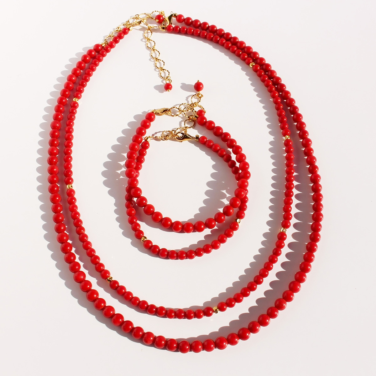 IG Style Simple Style Round Coral Brass Beaded 24K Gold Plated Women's Bracelets Necklace