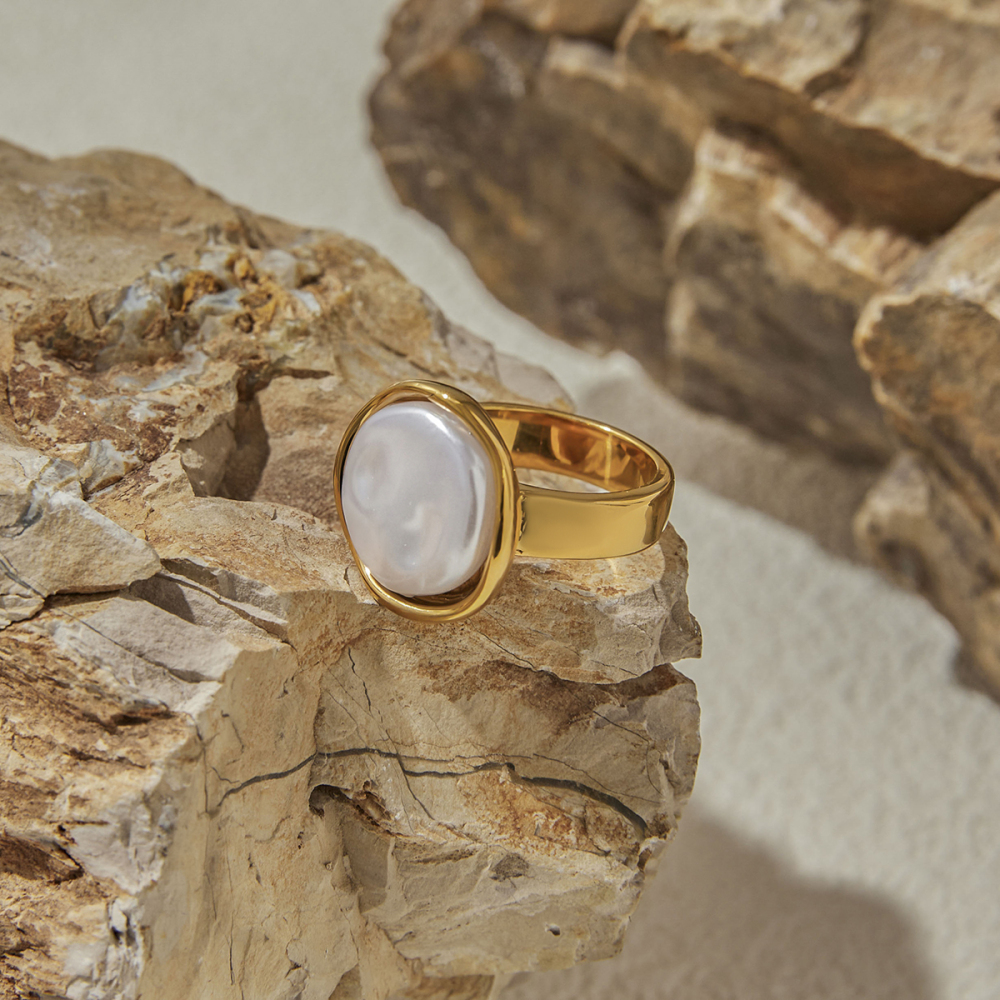 Real Gold Plated 316 Stainless Steel  PVD Coated Geometric Waterproof Non Tarnish Casual Vacation Simple Style Rings For Women's