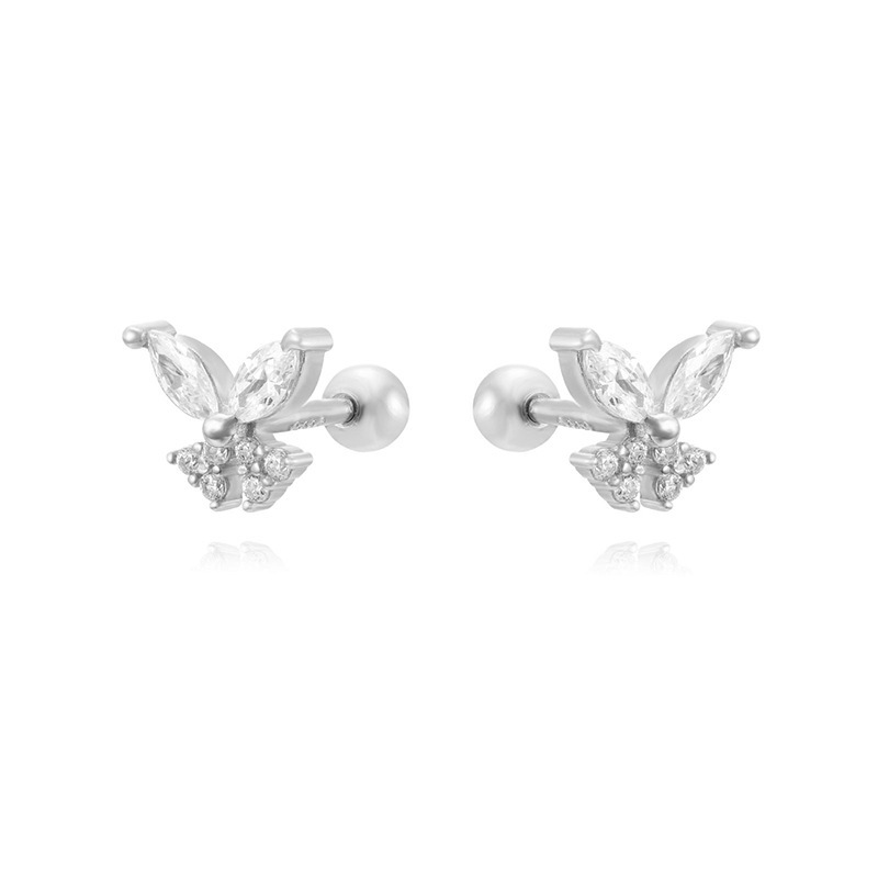 Butterfly Stud Earrings And Hoop Earrings Set For Women Zircon Jewelry Simple Ear Accessories