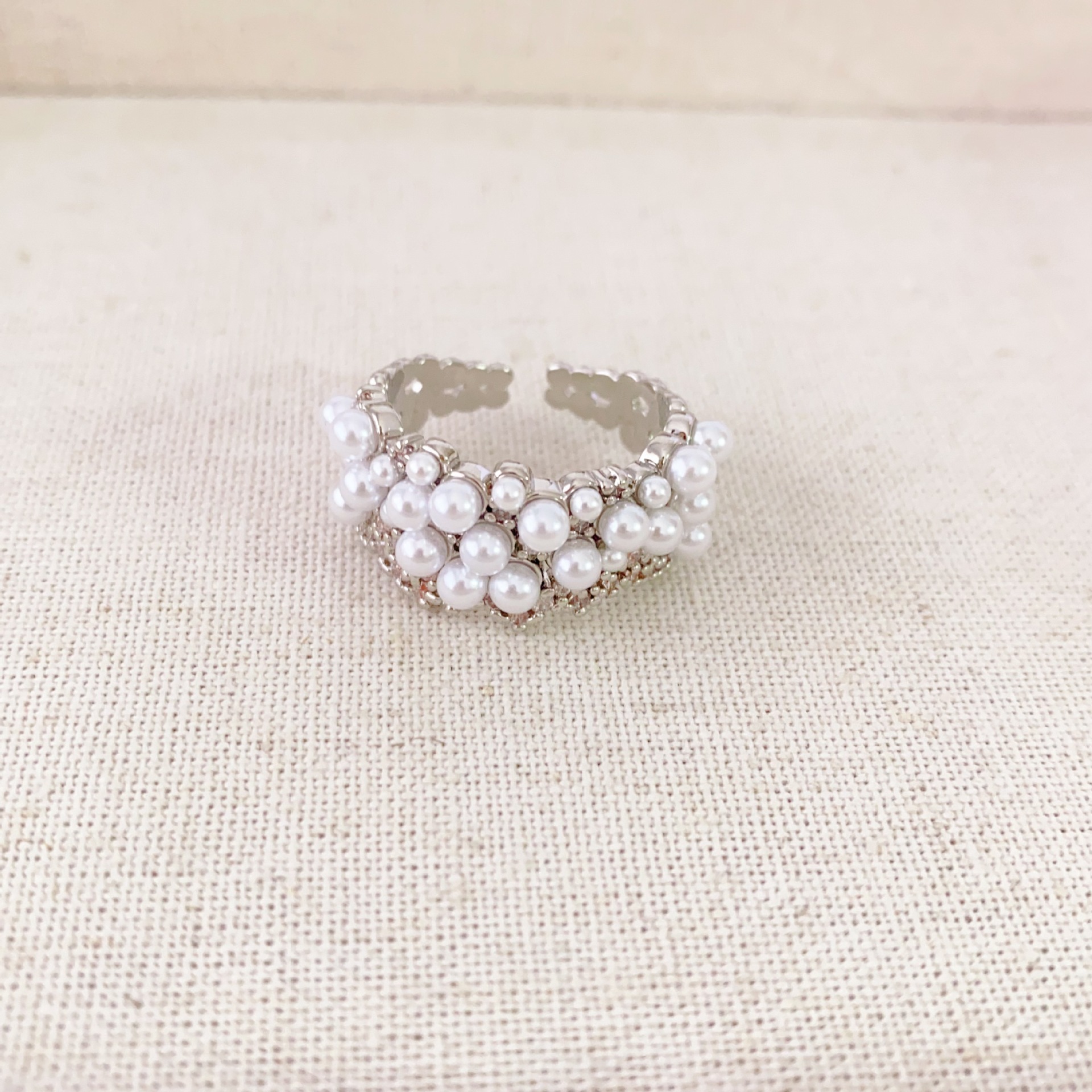 French Entry Lux Special-Interest Design Starry Inlaid Pearl Ring Copper Plated Real Gold Temperament Wild Switchable Index Finger Ring
