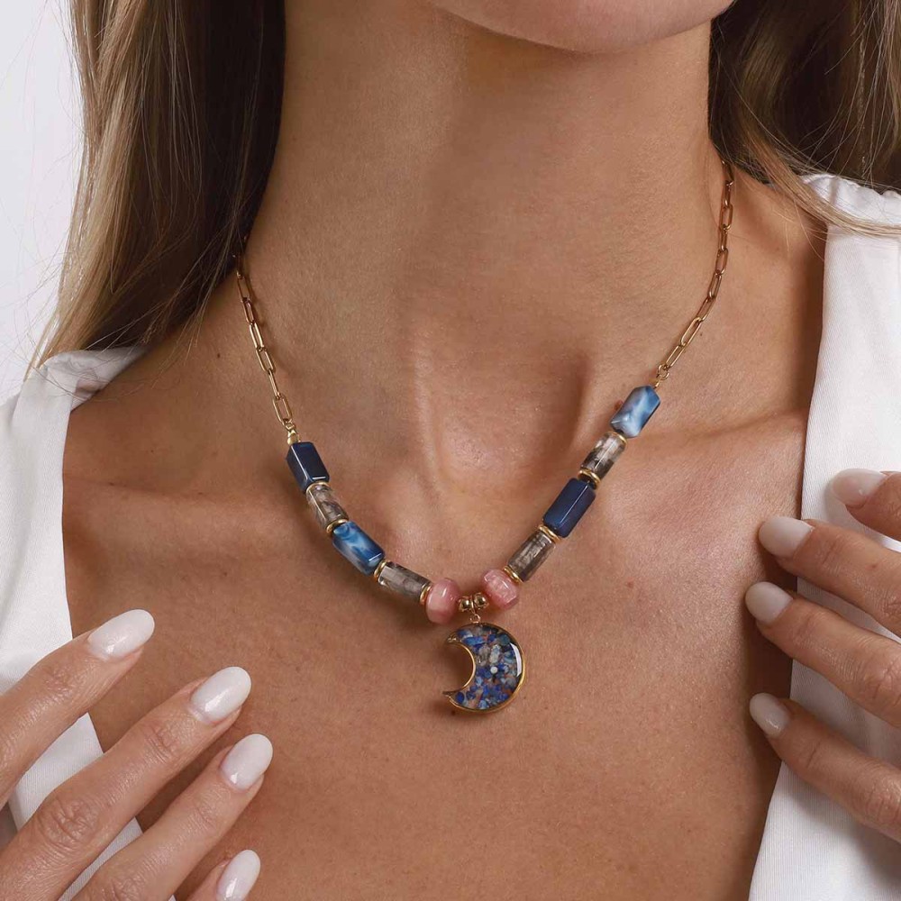 Colorful Resin Pendant Necklace Stainless Steel Chain Layered Women's Jewelry Accessories