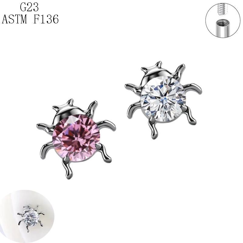 Titanium F136 G23 Powder White Zirconia Flat Bottom Inner Tooth Ear Bone Studs Unisex Daily Streetwear Body Jewelry Accessories