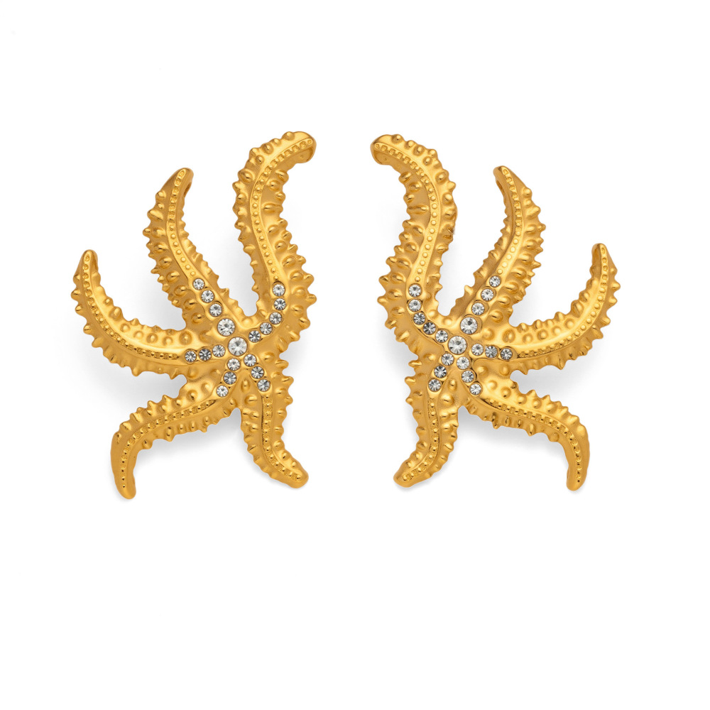 Tropical Starfish Zircon Titanium Plated Steel Earrings Simple Geometric Pattern Elegant Women's Fashion Jewelry Accessories