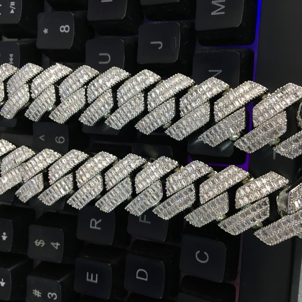 Men's Hip-Hop Necklace Double Row Zircon Fashion Domineering Flip Clasp Luxury Trendy Brand Geometric Pattern Color-Block Alloy Jewelry