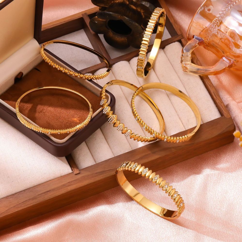 Stainless Steel Full Diamond Bracelet Minimalist Daily Matching Wristband Jewelry Accessories