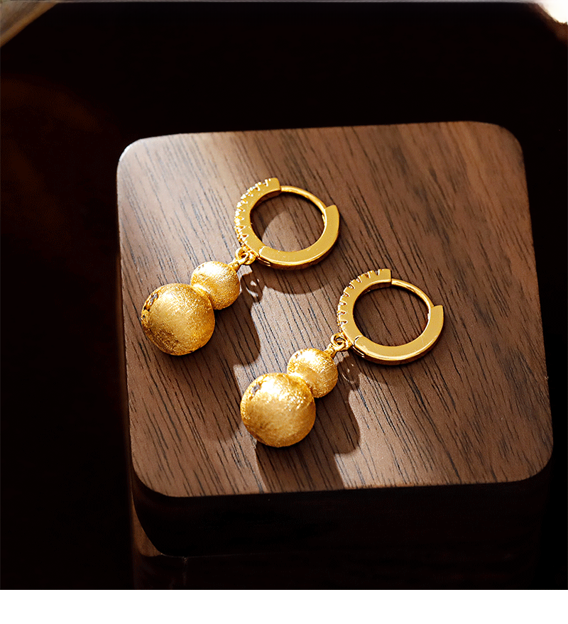 Gold Plated Copper Gourd Pendant Earrings Women's Luxury Style Dangle Earrings Fashionable Trendy Female Jewelry Accessories