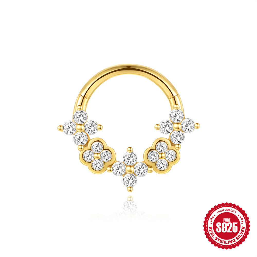 S925 Sterling Silver Natural Water Plants Agate Ear Bone Ring Ear Ring Women's Best Seller In  Geometric Diamond-Embedded Opal Light Luxury Nose Ring