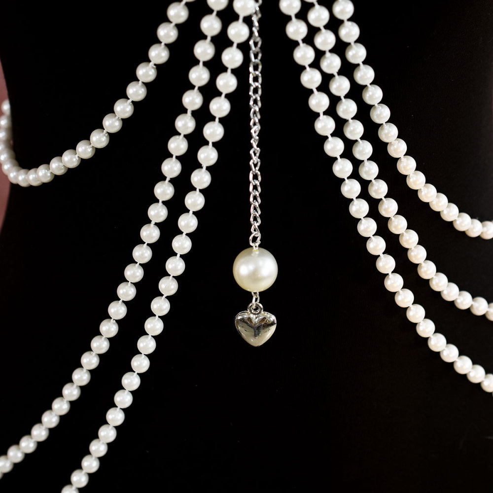 Classic Long Pearl Dress With Heart Pendant Artificial Crystal Accessories Women's Party Banquet Body Chain Original Design