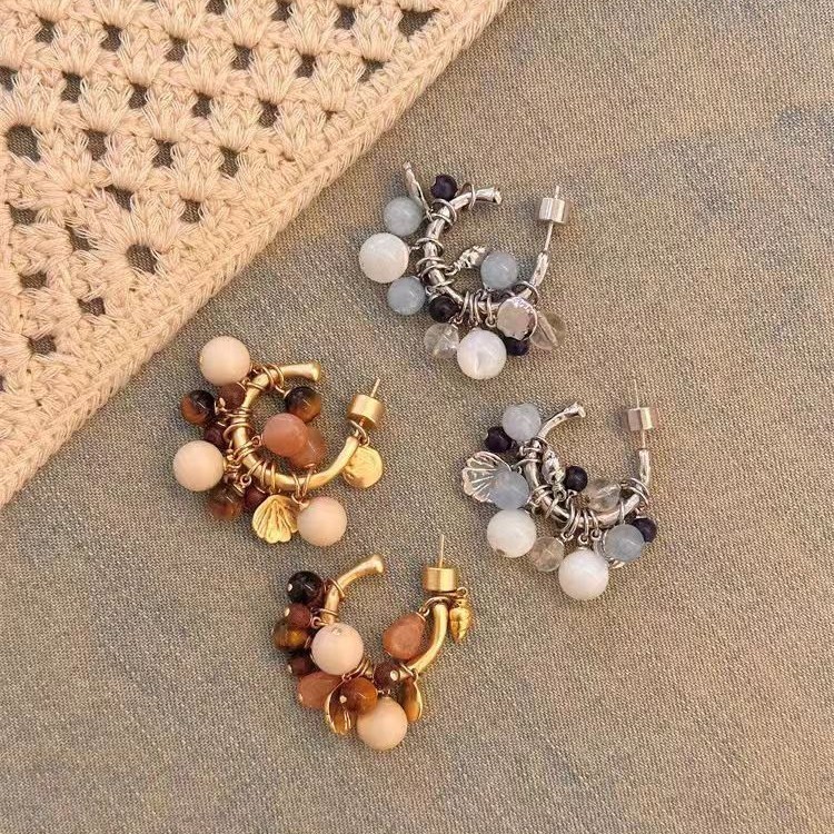 Natural Stone Shell Tassel Earrings Vacation Series Luxury Design Sensation Beads Dangle Earrings Versatile Fashion Accessories