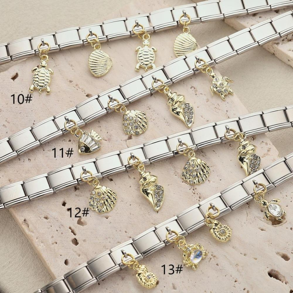 Unisex Stainless Steel Pendant Italian Module Fashion Jewelry Bracelet Non-Fading Marine Animal Series Accessories Suitable For Men And Women