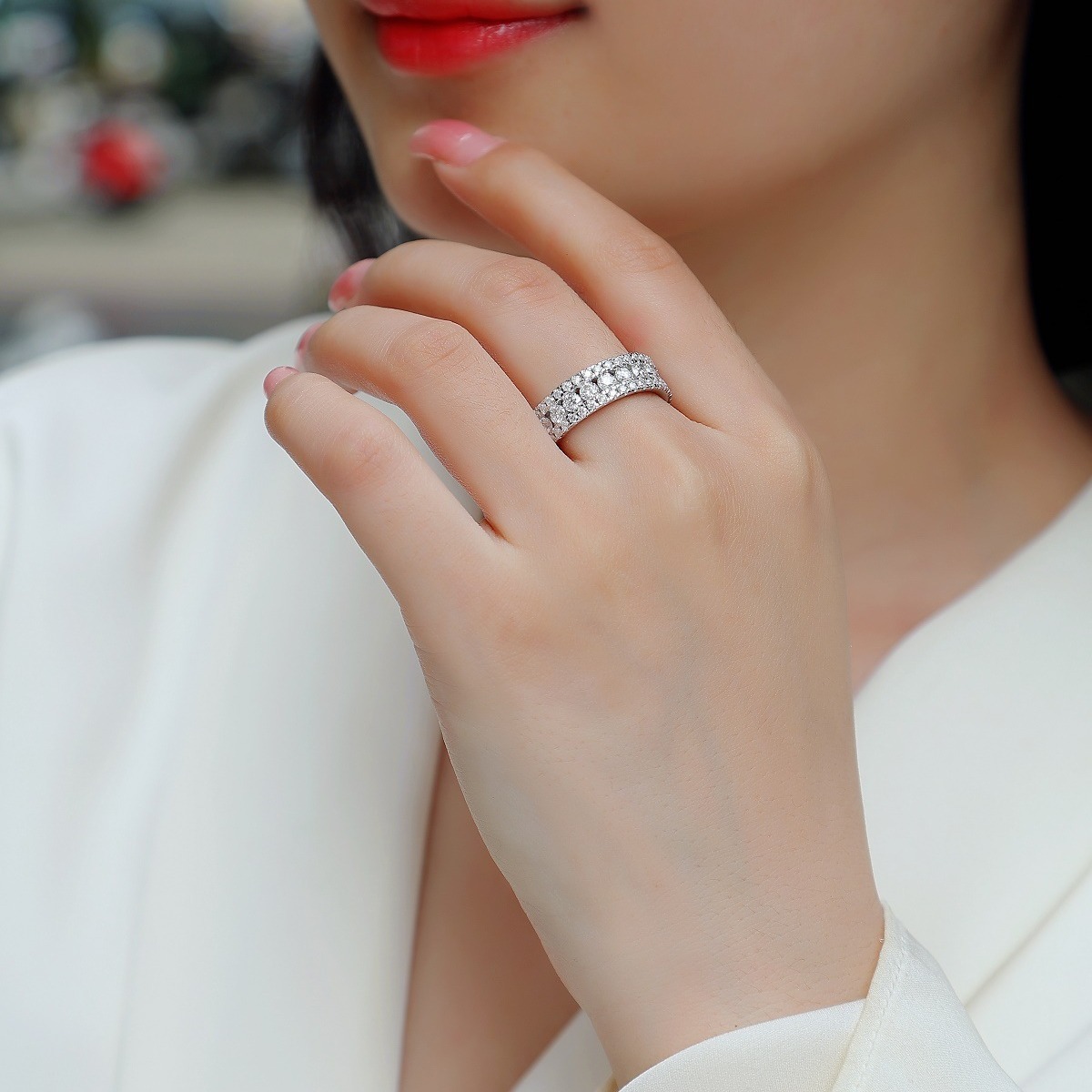 925 Sterling Silver Moissanite Geometric Rings GRA Certificate
