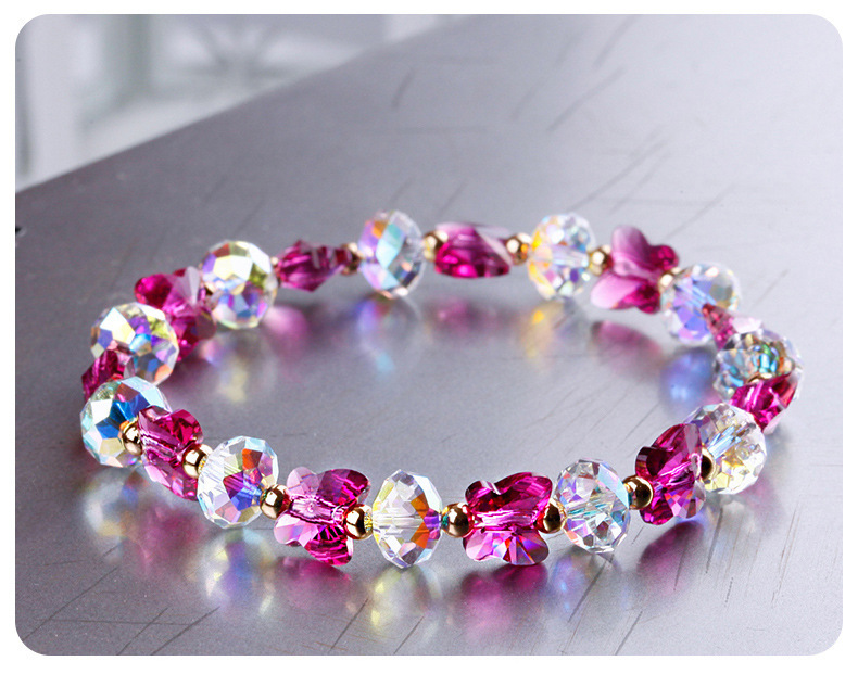 Austrian Crystal Butterfly Bracelet Seven Colors Optional Hand Chain Women's Fashion Jewelry Countryside Style Bead Bracelet