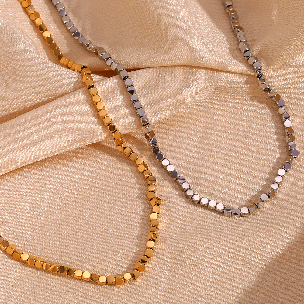 304 Stainless Steel Solid Color PVD Coated Stone-Free 18K Real Gold Plated Basic Simple Style Classic Style Waterproof Non Tarnish Plating Necklace