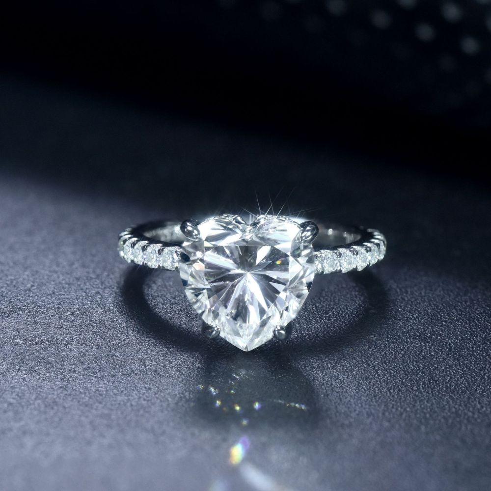 925 Sterling Silver Moissanite Geometric Rings GRA Certificate