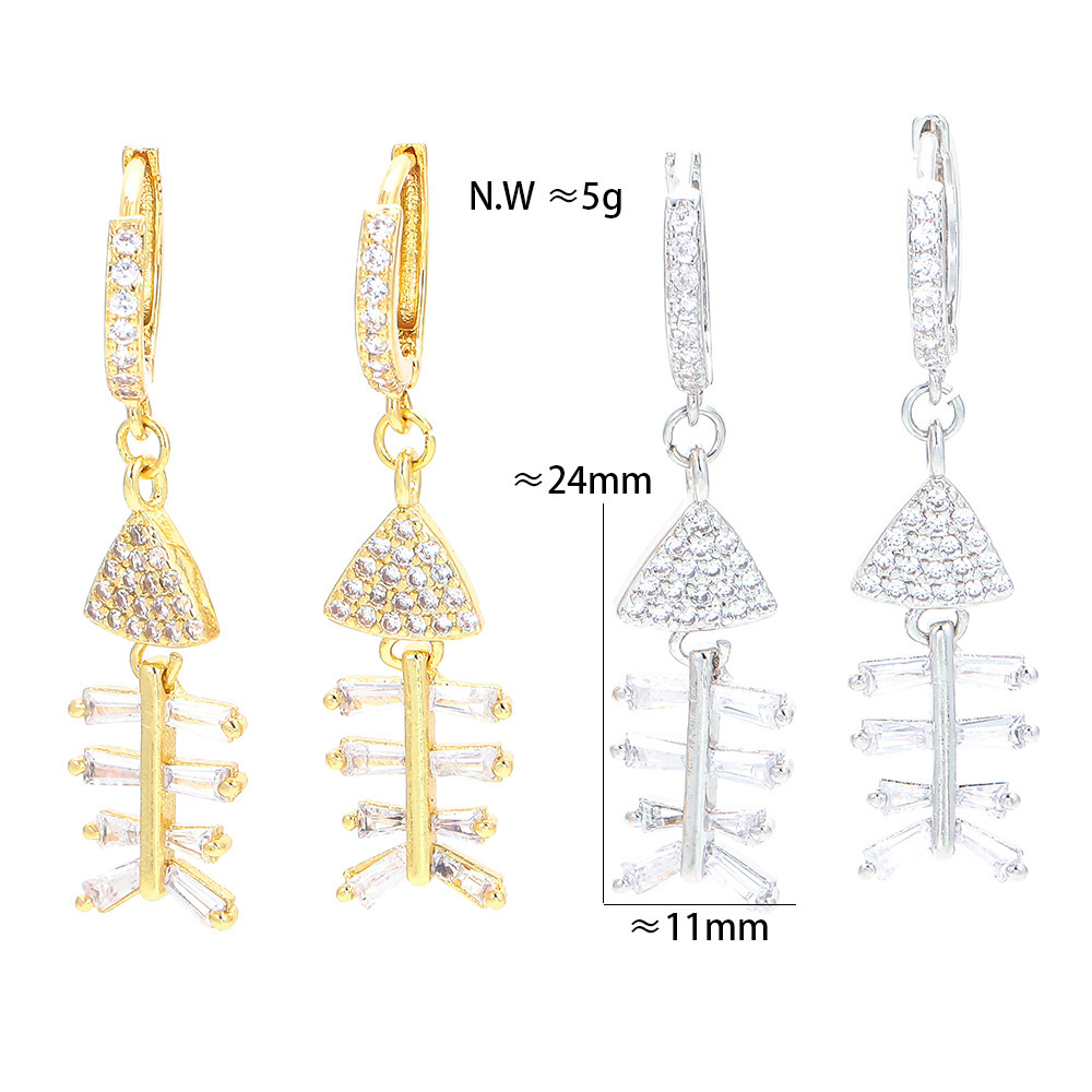 Korean Micro Inlaid Zircon Skull Fish Earrings