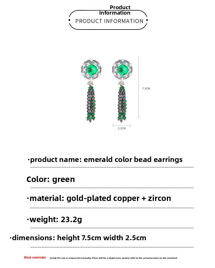 Retro Chinese Style Tassel Earrings 18K Gold Plated Emerald Handmade Beaded Fashion Personality Women's Jewelry Accessories