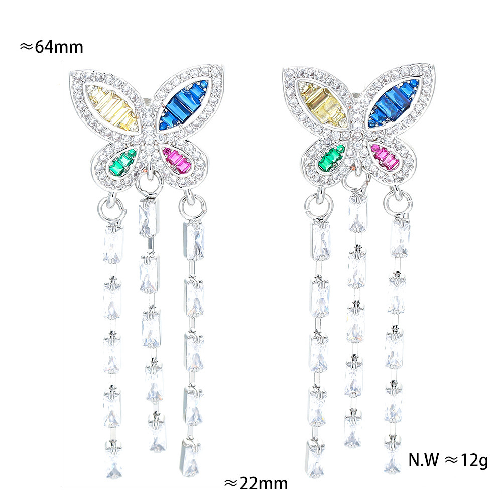 Fashion Butterfly Copper Drop Earrings Inlay Zircon Copper Earrings