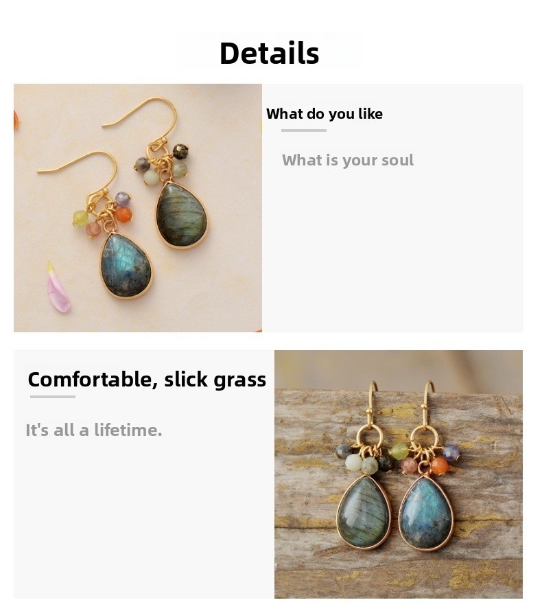 Handmade Natural Drop-shaped Extending Stone French Romantic Luxury Earrings Women's Sweet Style Jewelry Accessories