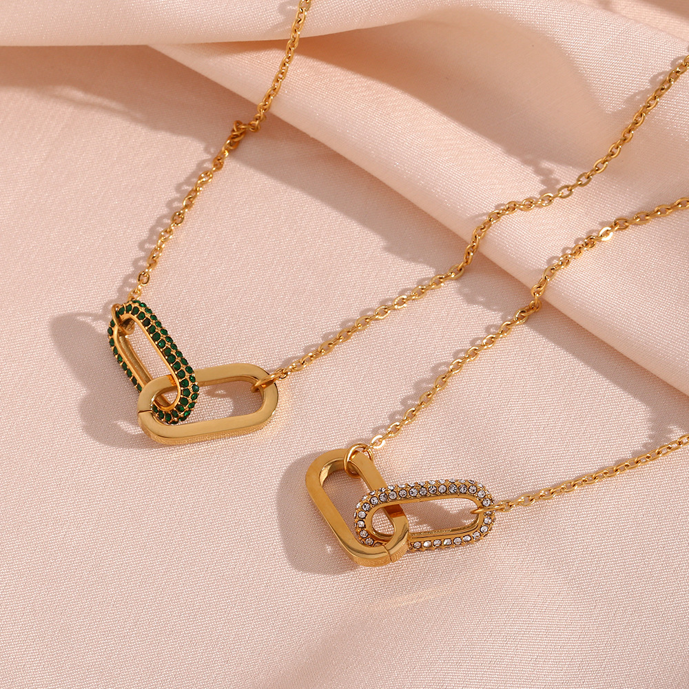 Wholesale Jewelry Fashion Geometric 304 Stainless Steel Zircon 18K Gold Plated Plating Inlay Necklace