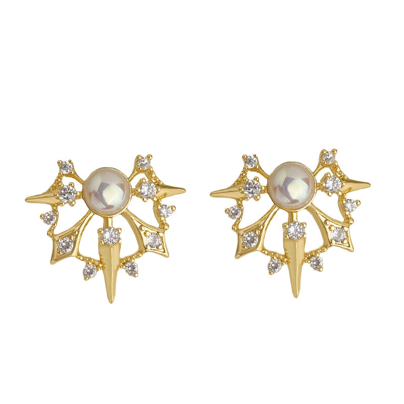 Designer Pearl Earrings Thick Plated 18K Gold Vintage Artistic Starburst Sensation Quality Female Sweet Style Jewelry Accessories