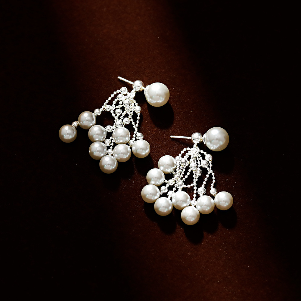 Bohemian Style Pearl Flower Print Earrings Silver Plated Round And Hoop Shape Luxury Women's Fashion Jewelry Accessories