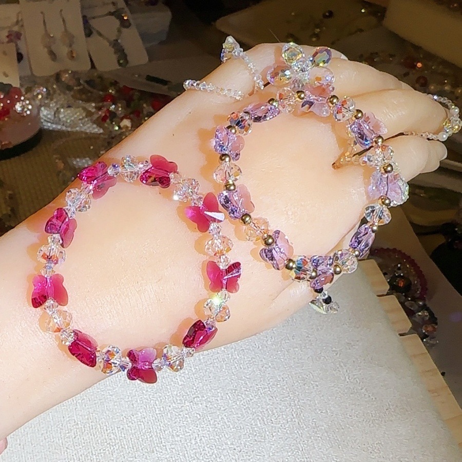 Austrian Crystal Butterfly Bracelet Seven Colors Optional Hand Chain Women's Fashion Jewelry Countryside Style Bead Bracelet
