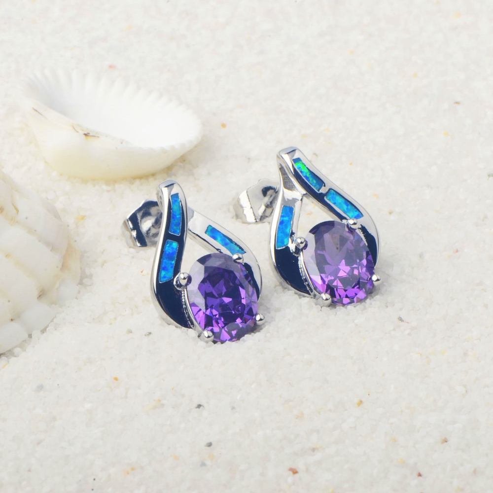 Hawaii Style Blue Opal Heart Shaped Earrings Fashionable TikTok Trend Unisex Copper Geometric Pattern Jewelry Accessories