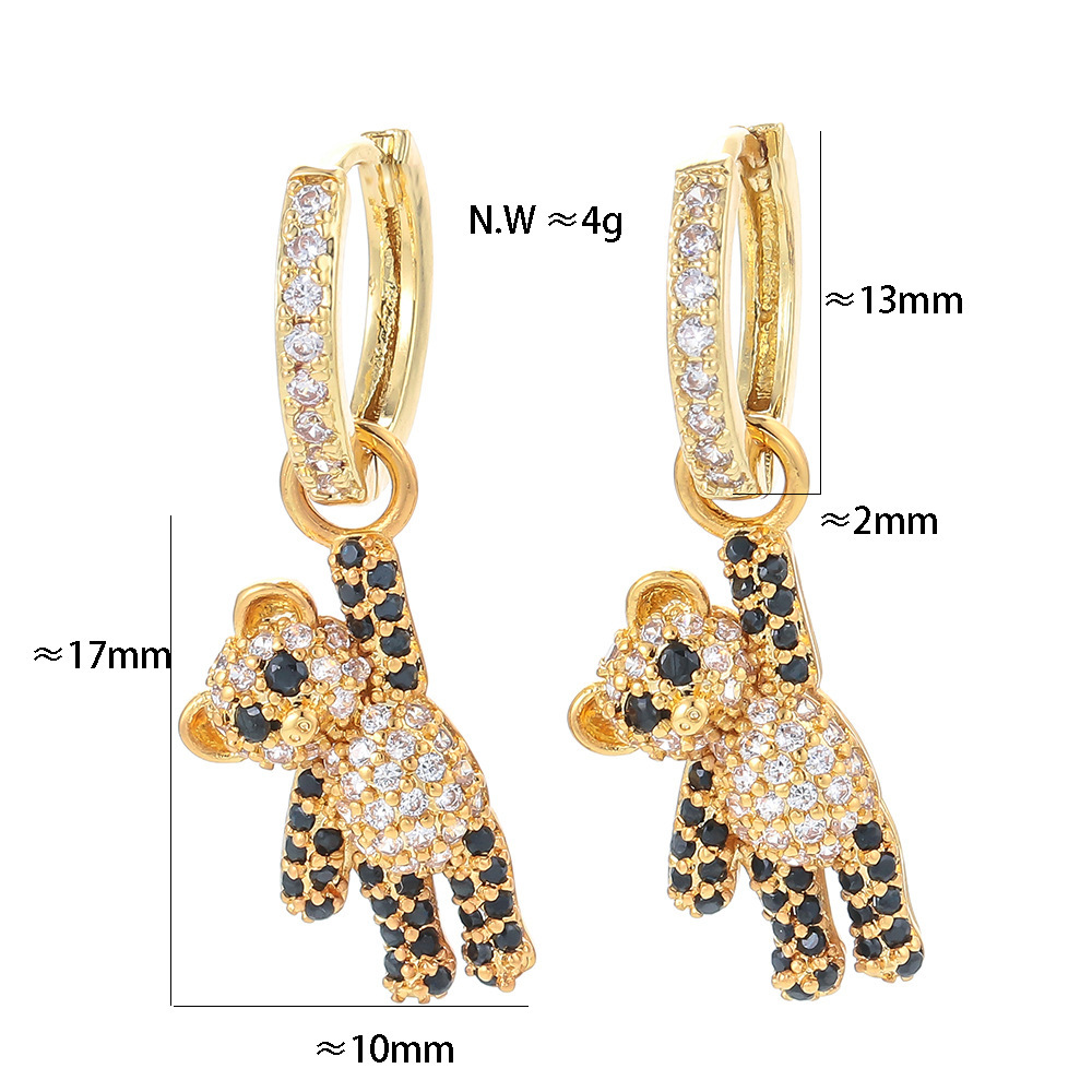Fashion Bear Inlaid Zircon Copper Copper Earrings