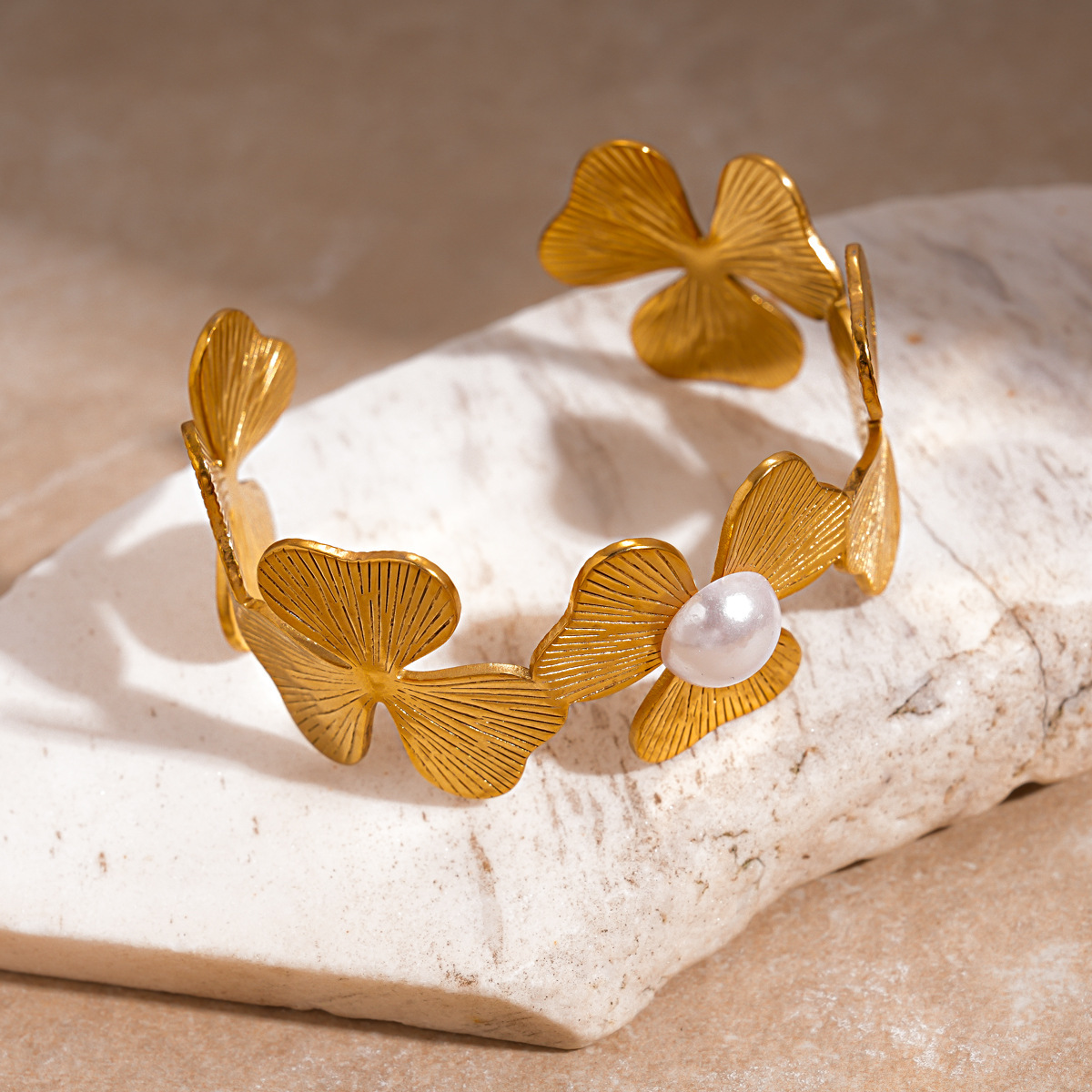 304 Stainless Steel Pearl Shell Starfish Open Ring Bracelet Beach Vacation Style Handmade Jewelry Accessories Flower Jewelry Set