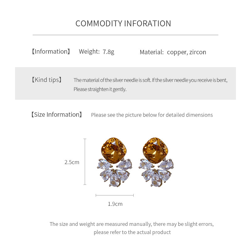 Silver Zircon Flower Water Drop Earrings Simple Iron Post Women's Jewelry Accessories