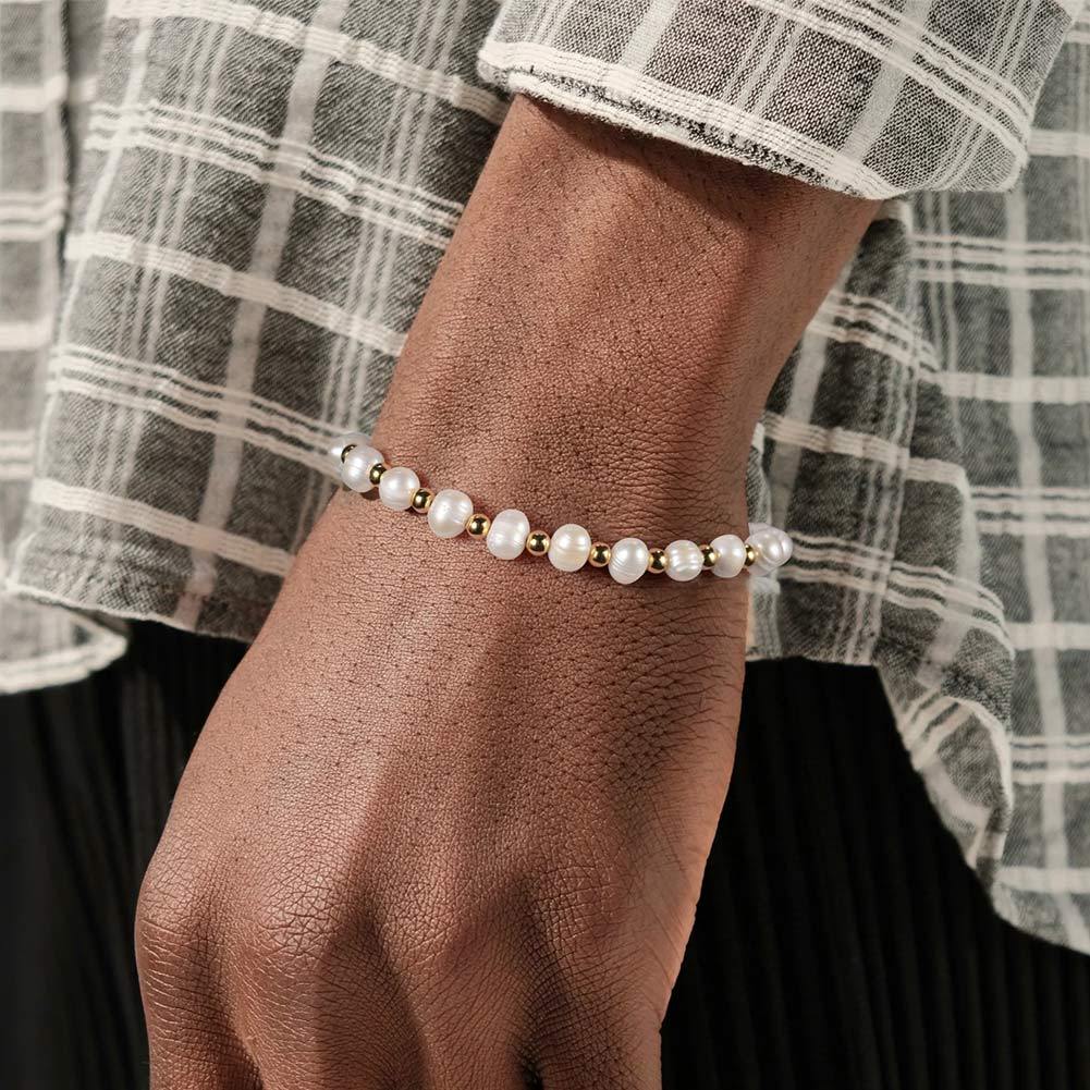 Men's Simple Style Solid Color Freshwater Pearl Sterling Silver Beaded Stone-Free Plated 14K Gold Plated Bracelets