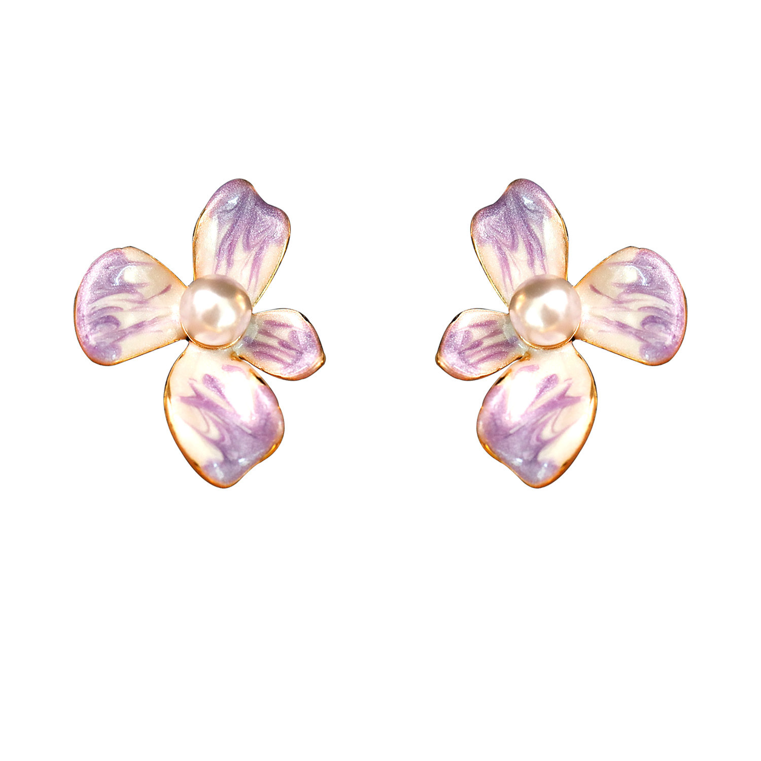 Retro Bohemian Pearl Earrings Painted Frame Enamel Color Floral Design Fashionable Luxury Artistic Women's Jewelry Accessories