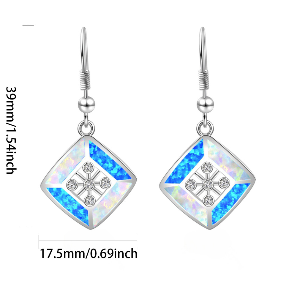 Simple European Style Opal Rhombus Shaped Earrings Fashionable Vacation Theme Copper Material Jewelry Accessories