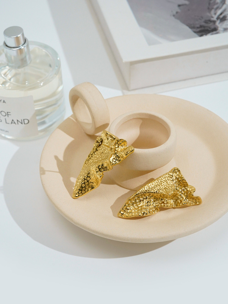 Foldable Titanium Steel Triangle Crease Earrings Plated 18K Gold  Style Daily Wear Jewelry Accessories