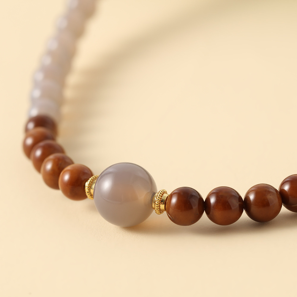 Natural Old Mountain Sandalwood Double Circle Bracelet DIY Accessories Agate Women's Style Retro Gift Geometric Pattern Luxury Craft