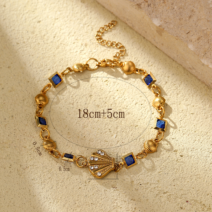 18K Gold Plated 304 Stainless Steel Vacuum Plating Zircon Four Leaf Clover Round Heart Shape Classic Style Bracelets For Women's