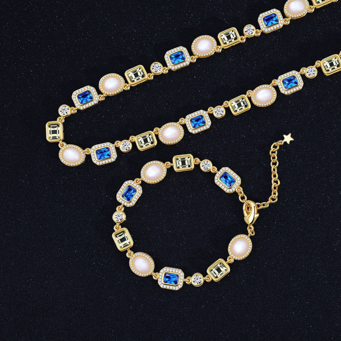 Colorful Gemstone Necklace Women's Fashion Jewelry Zircon Accessory Hip Hop Style Pendant Clavicle Chain Luxury Sensation