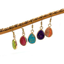 Natural Stone Tiger Eye Lazurite Pendant 26mm Round Edge Drop Earrings DIY Jewelry Accessories Women's Geometric Pattern