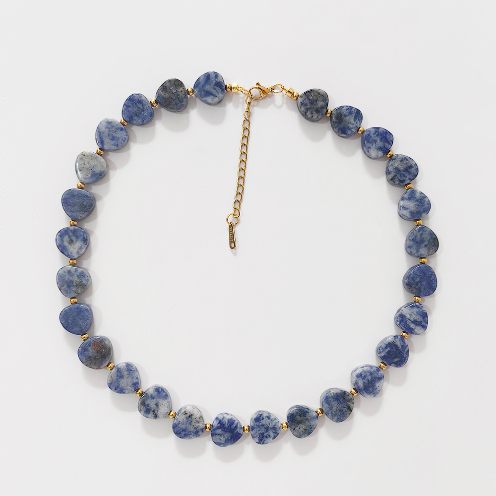 Natural Stone Heart Shaped Beads Necklace 18K Stainless Steel Women's Jewelry Fashionable Similar To INS Trending Accessories