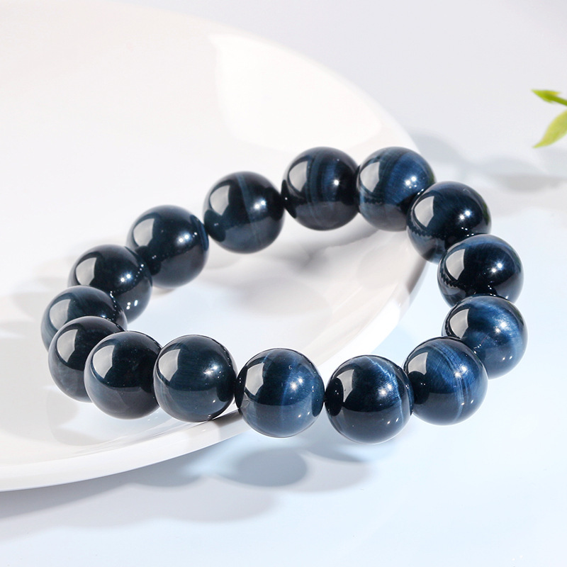 Natural Blue Tiger Eye Stone Bracelet High Quality Wood Chalcedony Lightning Pattern Simple Versatile Bracelet Donghai Gemstone