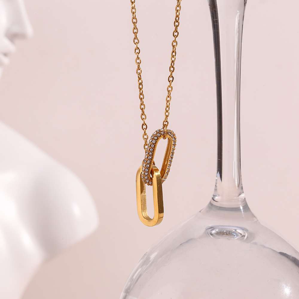 Wholesale Jewelry Fashion Geometric 304 Stainless Steel Zircon 18K Gold Plated Plating Inlay Necklace