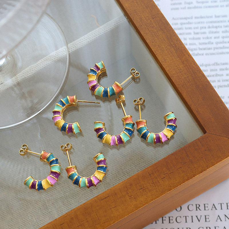 PVD Coated Real Gold Plated 18K Gold C Shape 304 Stainless Steel French Style Waterproof Non Tarnish Earrings