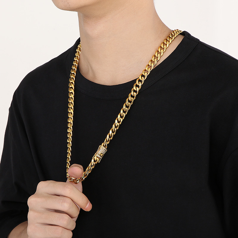 Fashion Geometric Stainless Steel Necklace Inlay Rhinestones Stainless Steel Necklaces