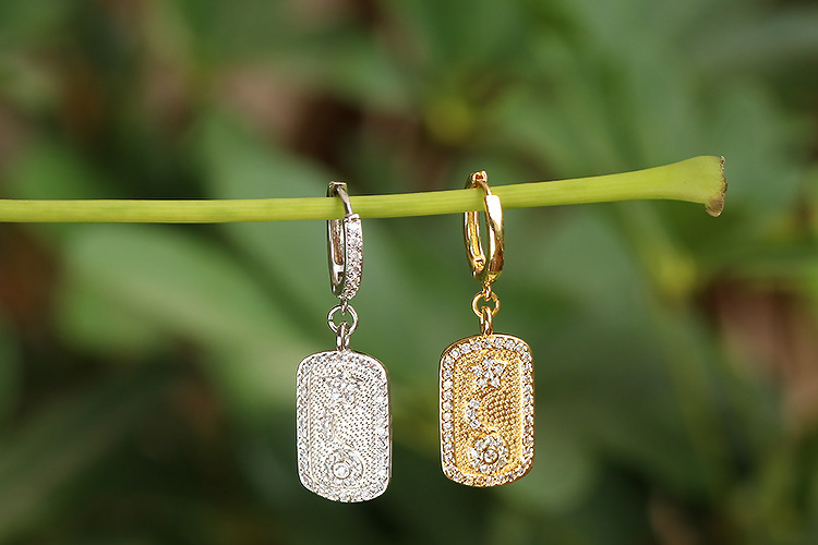 Retro Copper Gold Zircon Star Square Earrings
