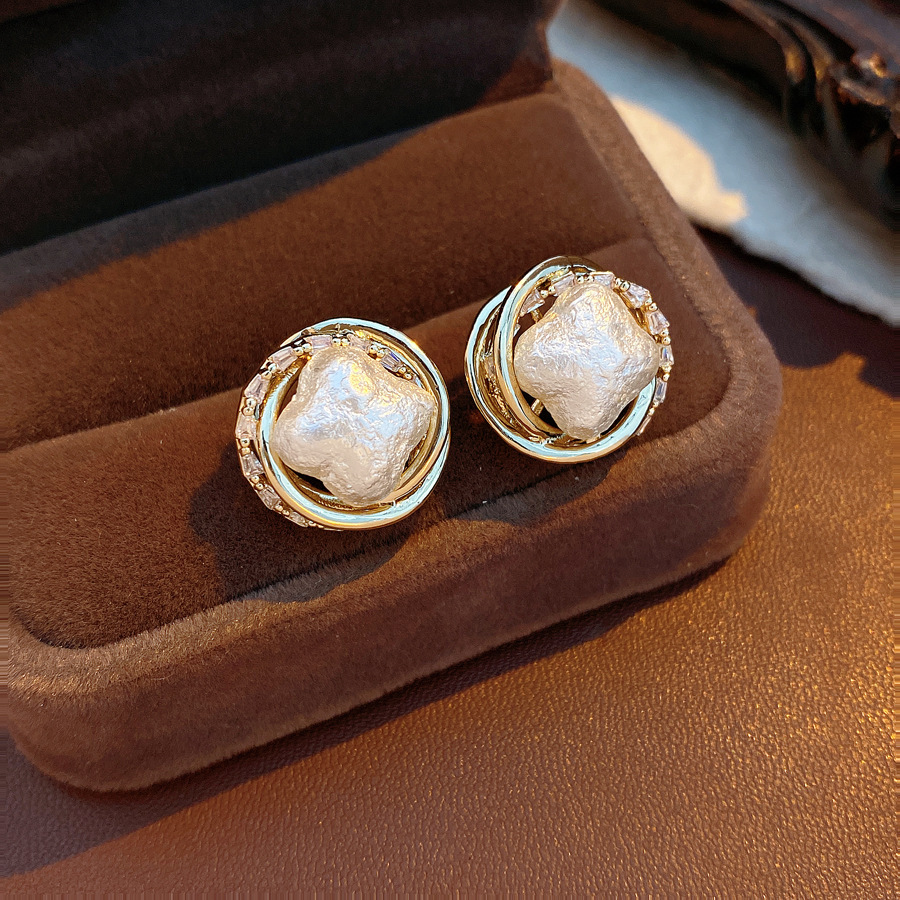 Silver Pin Zircon Cotton Bead Earrings Jewelry Accessories