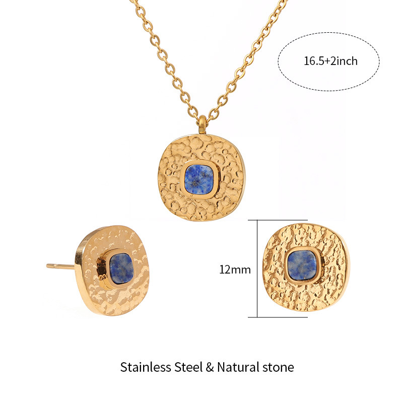 Natural Stone Jewelry Set Hammered Square Earrings For Women Summer High-end Non-fading Accessories Stainless Steel Material