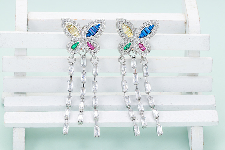 Fashion Butterfly Copper Drop Earrings Inlay Zircon Copper Earrings