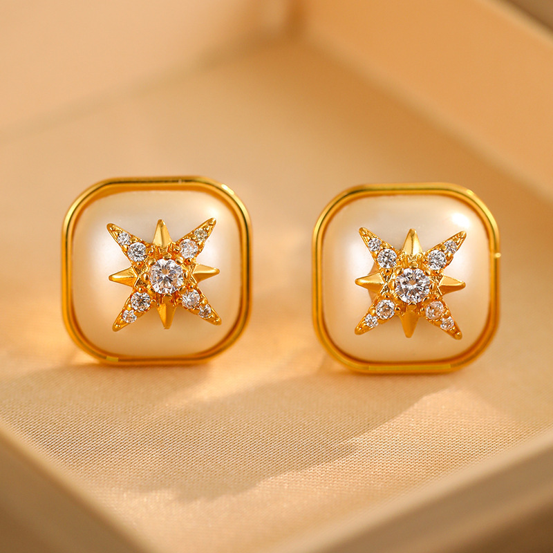 Natural Abalone Octagonal Star-Shaped Women's Earrings Trendy Pendant Stud Earrings Jewelry Accessories