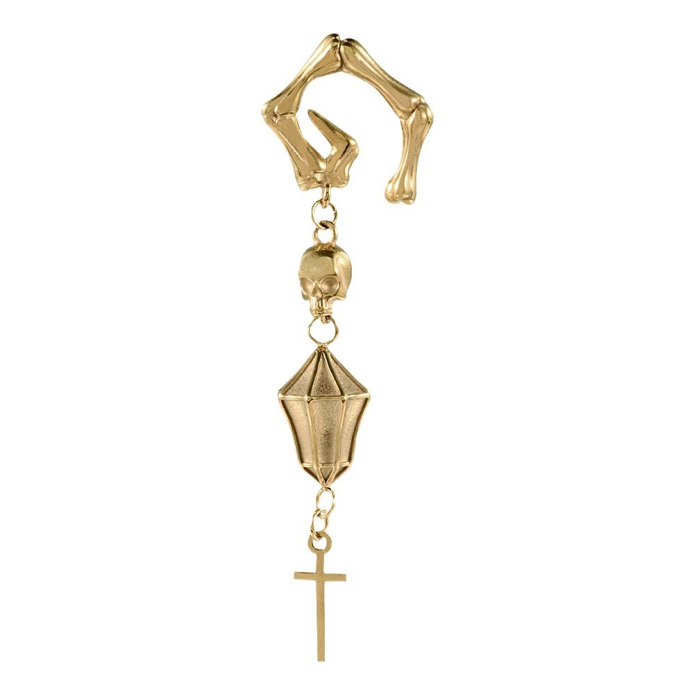 Golden Skull Pendant Stud Earrings Punk Style Pierced Cross Ear Jewelry Personalized Copper Earring Accessories